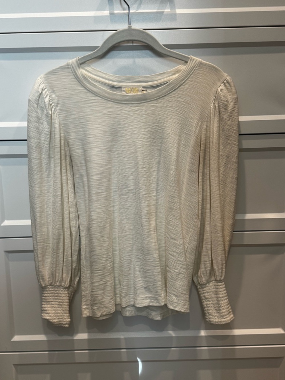 Nation LTD Cream Long Sleeve Smocked Cuff Top